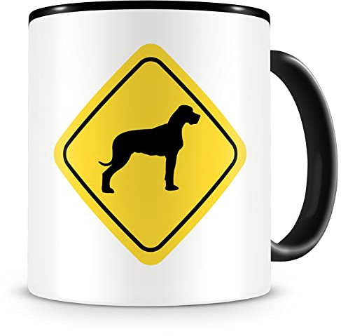 Samunshi® Deutsche Dogge Warnschild Hunde Tasse Kaffeetasse Teetasse Kaffeepott Kaffeebecher Becher H:95mm/D:82mm schwarz