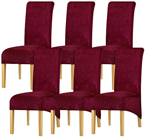YZFZP Stuhlhussen, dehnbar, Velours, für Esszimmer, Hotel, Stoff, Bordeaux, 6 Stück
