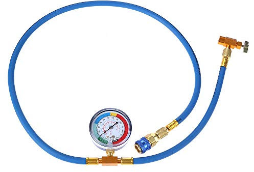 Surieen R134A Car AC Refrigerant Charge Hose Kit with Gauge, Universal Freon Can Tap and R134a Low Side Quick Couple Air Conditioning Can Tap Air Conditioning Pressure Gauge