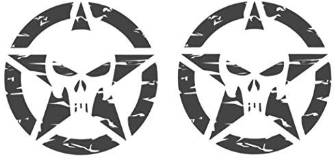 generisch 2 x Punisher Retro Star Aufkleber Autoaufkleber Totenkopf US Army Sticker 286/8 (Silbergrau Glanz, 15x15cm)