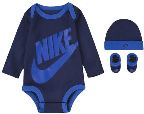 Nike Baby Langarm-Body, Mütze und Stiefel, 3-teiliges Set, Obsidian (ln0134-u90)/blau, 0-6 Monate
