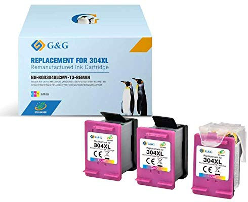 G&G Druckerpatronen Set kompatibel zu 3X HP 304XL/ N9K07AE ECO-Saver 1x Adapter + 3X XL-Tintentanks Color für HP Deskjet 2630,2632,2633,2634,3700,3720,3730,3732,3735,HP Envy 5020,5030,5032,5034