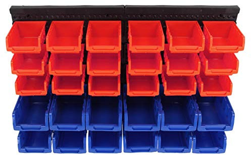 Youyijia 30Pcs Wall Mounted Storage Bins Drawers Wall Mounted DIY Storage Bins Rack Kit with 64 x 41cm Wall Panel Backboards Tool for Garage Organizer Box Shelving Unit Stackable Boxes