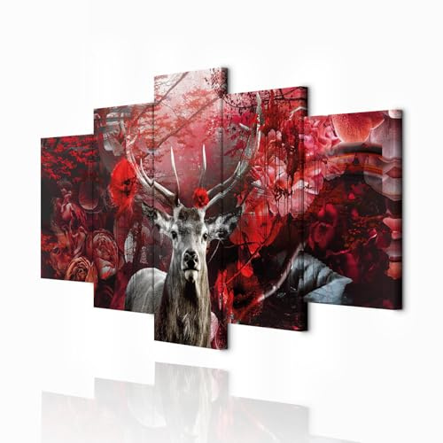 decomonkey Wandbilder Tiere 100x50 cm 5 Teilig Wandbild Groß Wohnzimmer Set | Leinwandbild XXL, Deko, Schlafzimmer, Büro, Wanddeko, Leinwand, Pictures For Wall, Poster, Wall Painting, Natur, Abstrakte
