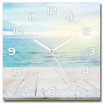 Tulup Glasuhr - 30x30cm - weißen Zeigern - Wanduhr Wandkunst Bild Gehärtetem Glas Uhr Echtglas Küche Wohnzimmer - Meer