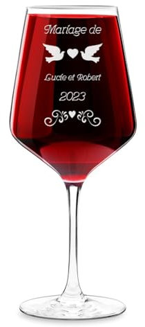 Maverton Verre à Vin en Cristal - Gobelet gravé 530 ml - Verrerie XL personnalisé - Verre a Vin Blanc et Rouge - Cadeau Personnalisé - Cadeau Couple - Verres Classiques pour parents - Pigeons