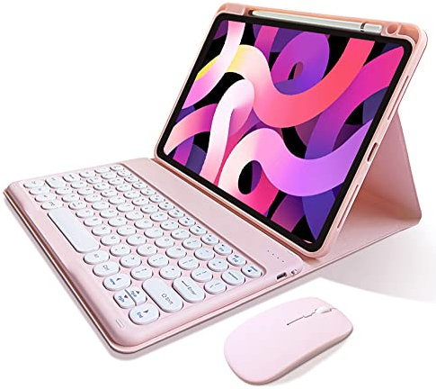 kaitesi Funda de teclado y ratón para iPad Air de 11 pulgadas M2/iPad Air 5ª 4ª generación 11.9 pulgadas/iPad Pro 11 4ª/3ª/2ª/1ª generación lindas teclas redondas teclado desmontable (rosa)