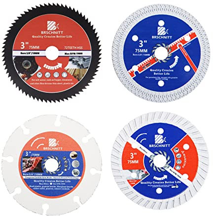 Diamond Saw Blades for Cutting Wood Metal Stones,4pcs 3inch（75mm） with Arbor10mm Dry/Wet Continuous Rim Diamond Cutting Disc for Granite Marble Stone Hard Concrete Reinforced Concrete