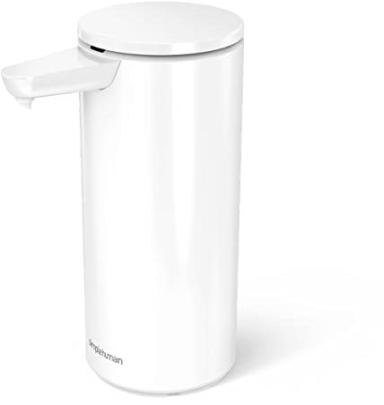 simplehuman Flüssigseifenspender, 397 ml, berührungsfrei, wiederaufladbar, Edelstahl, Weiß