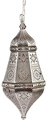 Orientalische Lampe Pendelleuchte Salma Silber 40cm E27 Lampenfassung | Marokkanische Design Hängeleuchte Leuchte aus Marokko | Orient Lampen für Wohnzimmer Küche oder Hängend über den Esstisch