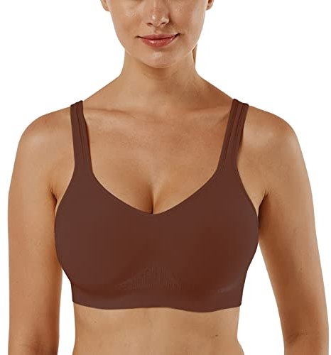 Vertvie Damen 1/2/3er Set Sport BH Einfarbig Ohne Bügel Bustier Klassische Bequem Stretch Bra Mittle Halt Gepolstert Wohlfühl-BH(Braun, XXL)
