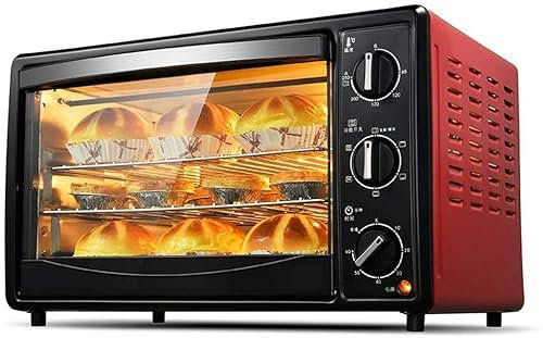CAZARU Mini Four Rouge 30L Température réglable 0-250 ℃ et minuterie de 60 Minutes 6 Fonctions de Cuisson Trois Couches Position de Cuisson Porte en Verre trempé 1500W Code Produit : LXJ-77