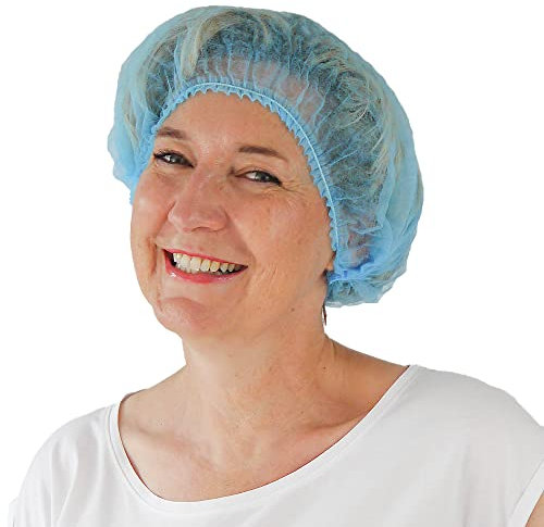 100x ARNOMED® Einweg Haarnetz 55 CM Blau, Einweghauben Kopf, Haube für OP, Gastronomie & Hygiene, Haarhaube Einweg, Einweg Kopfhaube, Netz für Haare, Klipphauben, Haarschutzhaube Stoff