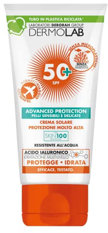 Dermolab - Crema Solare Protezione Molto Alta, per pelli chiare e delicate, Resistente All'acqua, SPF 50+, Formato Travel, 50 ml