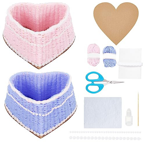 WEBEEDY DIY Korbflecht Sets Zur Herstellung von 2 Set Mini Herz Gewebten Blumenkörben, Gewebtes Bastelprojekt Für Erwachsene, Anfänger
