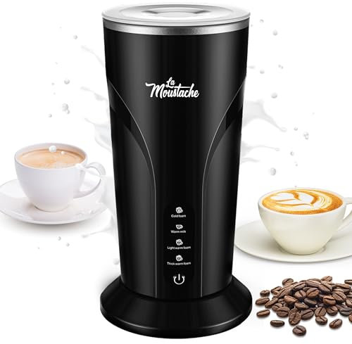 La Moustache - Espumador de Leche Eléctrico 500W【4 en 1】Espuma Tibia/Fría, Espesa/Fina, Calienta Leche para Café | Latte, Cappuccino - Silencioso con Apagado Automático, 300 ml (Epic Foam Shaker)