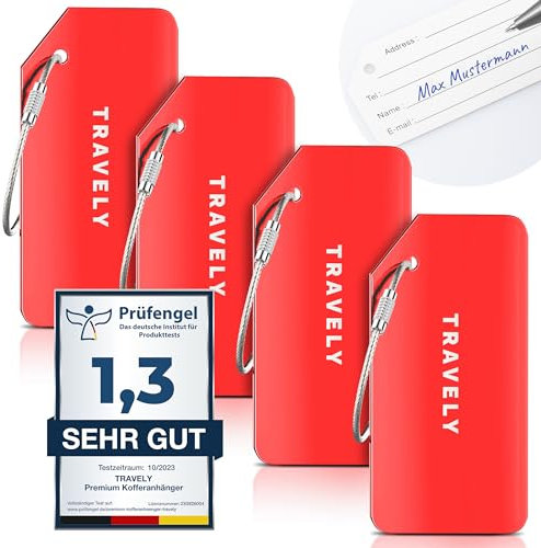 Travely Premium Kofferanhänger - leicht Erkennbar, Robust & Sicher - inkl. Namensschild und Privatsphäre Schutz I Vielseitig und Praktische Adressanhänger, Namensanhänger & Gepäckanhänger