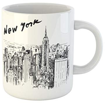 874 Tasse Ville New York Skyline Nyc Blanc Manhattan Noir Nuit Amusants Tasses De Petit Déjeuner Céramique Tasse En Céramique Café 330Ml Pour Fête Des Pères,Thé,Café