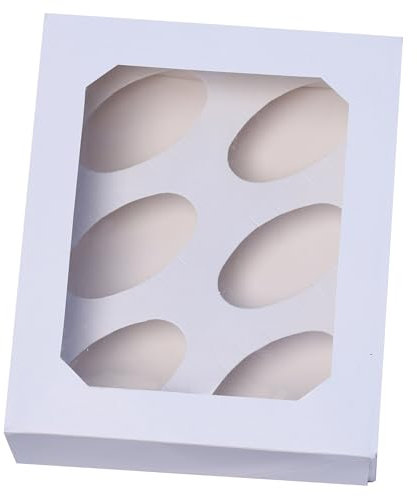 PACKARDI Pack of 5 White Cupcake Boxes 6 Hole with Window Including Stickers – Unique Cupcake Box with Auto Popup Perfect for Party Muffins, Cupcakes, Small Cakes & Cookies