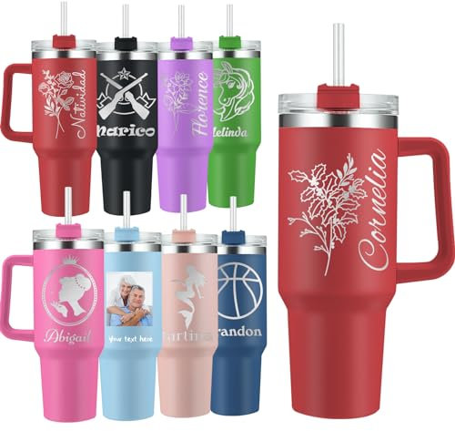 Gobelet Personnalisé de 40 oz avec Poignée et Paille Gobelets Isothermes Personnalisés en Acier Inoxydable avec Poignée Gobelets Photo avec Logo Personnalisé pour Hommes et Femmes