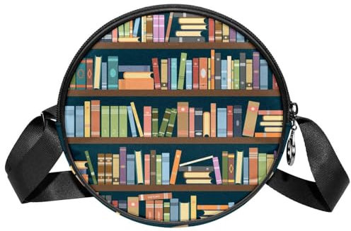 FVQL Runde Umhängetasche, runde Umhängetasche Handtasche, Bücher in der Bibliothek