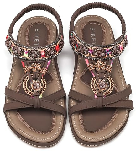 Vunavueya Zapatos Sandalias de Vestir de Tiras Mujer Informal Cómodas Chanclas Verano de Piel sin Cordones Marrón 42