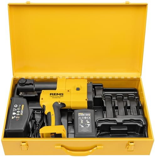 REMS AKKU-PRESS 22V Connected (mit OLED-Display, zur Herstellung von Pressverbindungen, Li-Ion Technologie, bis Ø 110mm, Presse, in Stahlblechkasten) 576014 R220