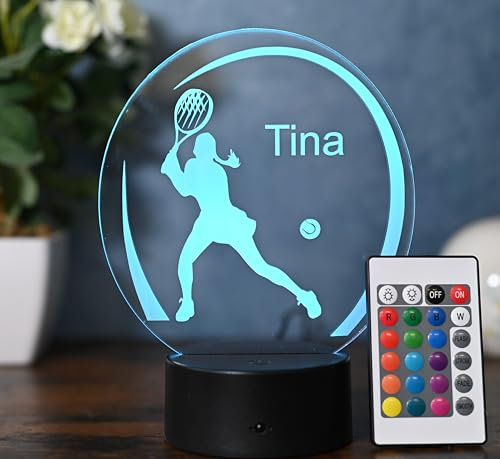 Optechvisual Personalisierte Tennis Geschenk Idee Wohnzimmer Schlafzimmer Kinderzimmer Deko als Tischlampe und Nachtlicht, Geschenk für Tennisspielerin, 000000004