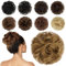 FESHFEN 100% Echthaar Haarteil Dutt Haargummi, Wellig Lockige Haarknoten Haargummi Haarverlängerungen Hochsteckfrisuren Echthaar Haarteil für Damen Mädchen Hellbraun gemischtes Blond