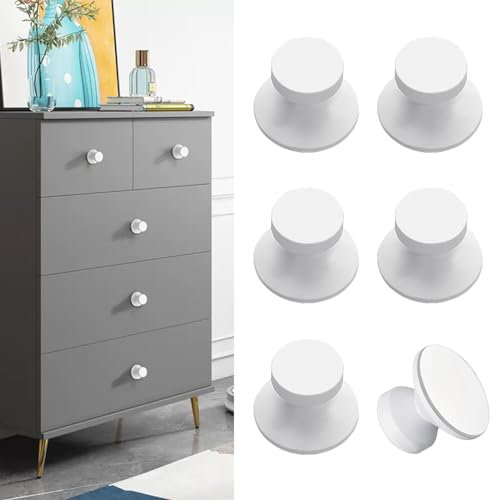 Elistonie 6 Pack Morandi Color Aluminum Self-Stick Knobs Pure White Self-Adhesive Drawer Knobs No Drilling Cabinet Handle for Cupboard Mirror Cabinet Dresser Window
