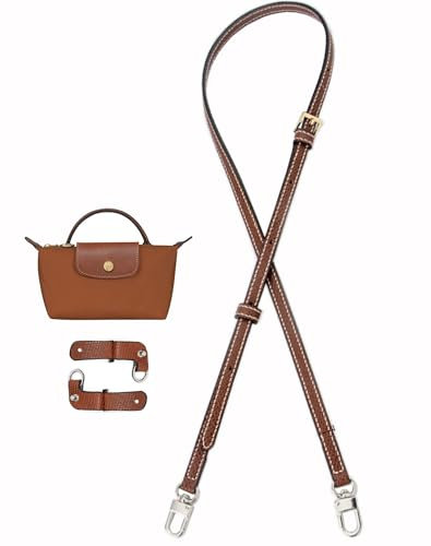 Umiup Schultergurt für Longchamp Tasche Damen, Verstellbarer Schulterriemen für Taschen, Schultergurt für Taschen Leder Longchamp, Leder Riemen Tragegurte für Longchamp Mini Bag Straps(Brown+Silver A)