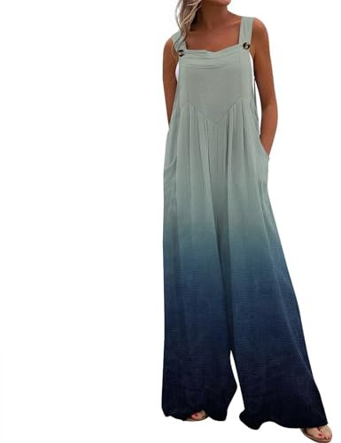 RMBLYfeiye Onesie Damen Brautmutter Anzug Jumpsuit Jeans Farbverlauf Spaghetti Mit Taschen Ärmelloser Overall Festlich Hosenanzug Arbeitsoverall