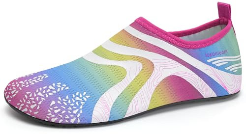 IceUnicorn Badeschuhe Damen Strandschuhe Herren Barfuss Socken Schwimmschuhe Aquaschuhe Wasser leich(342Rainbow,40/41EU)