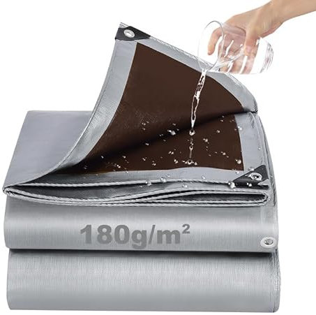Tarpaulin Waterproof Heavy Duty - Thick 180 g/m² Resistant Outdoor Waterproof Tarpaulin 3m x 3m, Frost-Resistant, UV Protection PE Plastic Tarp for Garden, Gazebo, Camping, Furniture, Shed (Coffee)