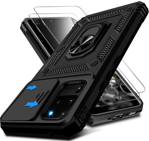 Kameraschutz Handyhülle für Samsung Galaxy S20 Ultra Hülle mit Displayschutz, 360 Grad Magnet Metall Ring Halter Galaxy S20 Ultra Tasche Case Stoßfest Schutzhülle für Samsung S20 Ultra Handy (Schwarz)