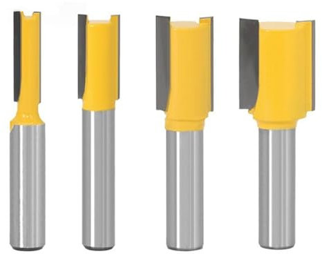 Gasea 4pcs 8mm Shank Double Flute Straight Router Bit Set Woodworking Trimming Cutter Tool 6mm 10mm 12mm 16mm
