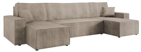 Mirjan24 Ecksofa Kobaro U Cord, Design Eckcouch Couch mit Schlaffunktion, Bettkasten, Wohnlandschaft, Bettfunktion, U-Form Sofa, Seite Universal, Symmetrisches Ecksofa (Poso 02)