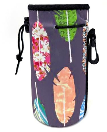 AMMKRO Water Bottle Bag Carrier, Neoprene Sleeve Portable Insulator Cover With Drawstring for 18-20 Oz Bottles (Feather)