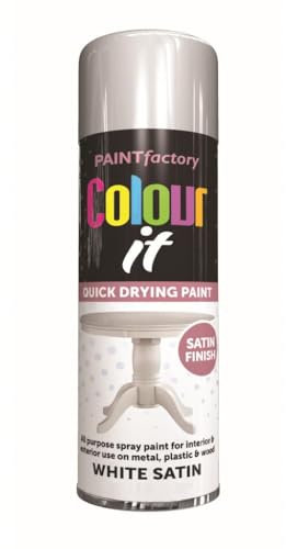RAPIDE PF COLOUR IT Spray Paint Satin White 250ml - Quick Drying Satin Finish for Metal, Plastic, and Wood - Interior & Exterior Use