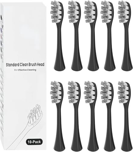 10 Stück Ersatzbürsten Kompatibel Mit Zahnheld Elektrische Zahnbürste, Wechselköpfe Aufsteckbürsten für Schallzahnbürste, Bürstenköpfe, Schwarz