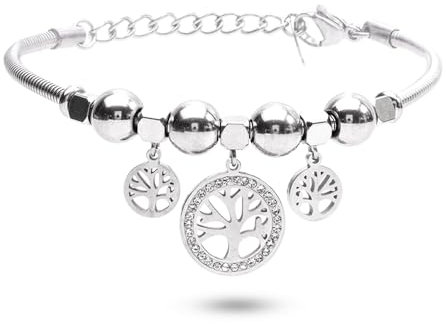 Enrico Coveri Bracciale Donna Silver Albero della Vita,Braccialetto in Acciaio Pendenti