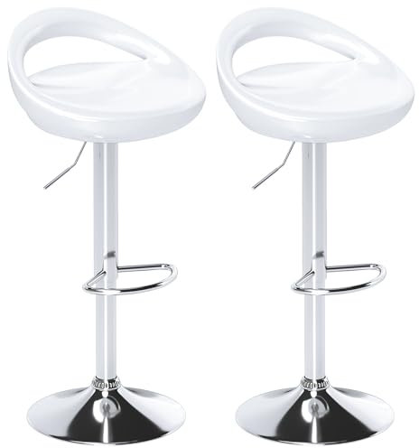 HOMCOM Set 2 Sgabelli da Bar Alti, Sgabelli Girevoli a 360°, con Schienale e Poggiapiedi, Altezza Regolabile, Base in Acciaio, per Sala da Pranzo e Cucina, 46x41x76-96cm, Bianco