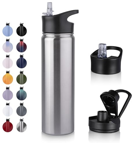 UMBFUN Insulated Water Bottle - 750ml 2 Lids (Straw Lid and Spout Lid) - with Straw,Stainless Steel Double-Walled Insulated Vacuum Leakproof,BPA Free,Drink Flask for Travel Sports Gym Camping Hiking