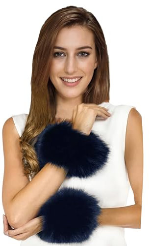 Lina & Lily Damen Winter Armstulpen Manschetten Pulswärmer Kunstfell (Marineblau)