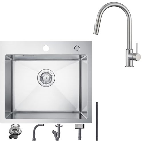 CECIPA 50x45 cm Fregadero Cocina 1 Seno Inox con Grifo Cocina Extraible