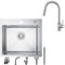 CECIPA 50x45 cm Fregadero Cocina 1 Seno Inox con Grifo Cocina Extraible