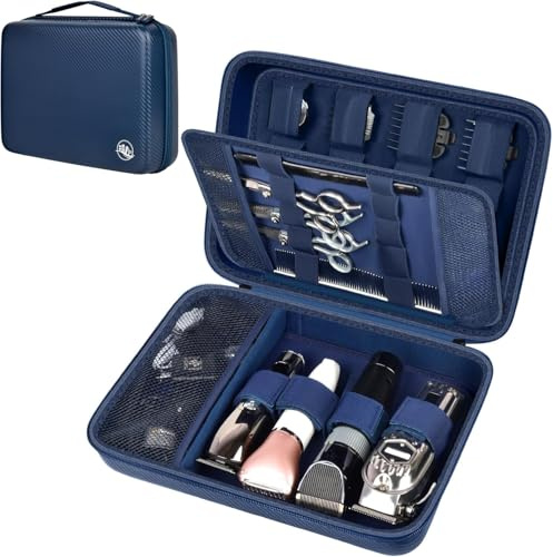 Boobowl Hard Travel Case for Hair Clippers, Hair Cutting Barber Supplies Organizer Bag, Trimmer Storage Holder for Ufree/for Wahl/for Andis Men Razor Guard Grooming Kits -Blue
