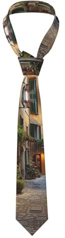Italienische Krawatte mit altem Straßendruck, Herrenkrawatte, 3,6 x 7,9 x 12 m, Krawatte für Herren, jedes Outfit, Allzweck, Schwarz, Schwarz, Einheitsgröße