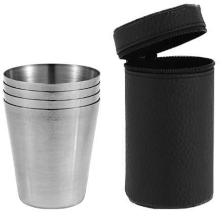 Tazza in Metallo per Esterni, 4 Pezzi Bicchieri Portatili Impilabili in Acciaio Inossidabile Con Custodia Bicchieri Da Acqua Da Viaggio Multifunzionali per L'escursionismo in Campeggio