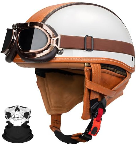 SYEBVTQ Mezzo Casco Moto Vintage Tedesco, Portatile Mezzi Caschi retrò Casco Scodella Moto Casco Caschi Cromwell, Casco a Faccia Aperta retrò Omologato ECE, per Scooter Crociera Bicicletta